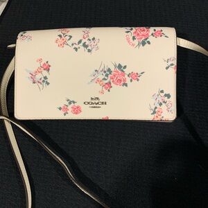 COACH Anna Foldover Leather Clutch with Crossbody Strap